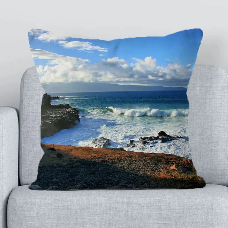 Axyaa Beach Ocean Print Decorative Pillowcase - Casual Home Decor Cushion Cover