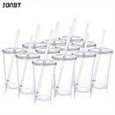 Axyaa Transparent Plastic Drinking Cup with Lid and Straw - Set of 3