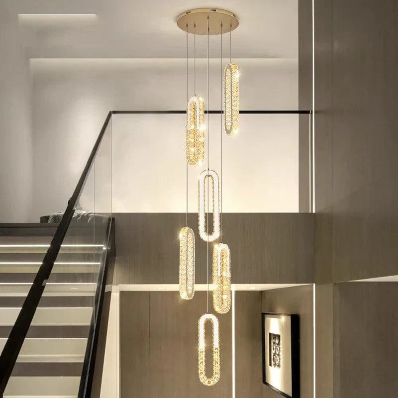 Axyaa Crystal Chandelier: Modern Stair Pendant Lamp for Living Room & Interior Lighting