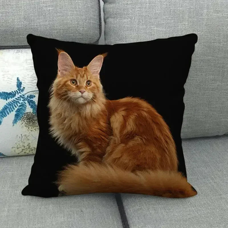 Fat Orange Cat Print Cushion Cover 45x45cm by Axyaa: Animal Pattern Home Decor Pillowcase