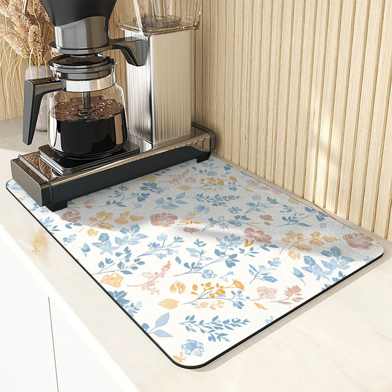 Axyaa Floral Kitchen Drying Mat - Small & Large Absorbent Drain Pad for Coffee & Bathroom
