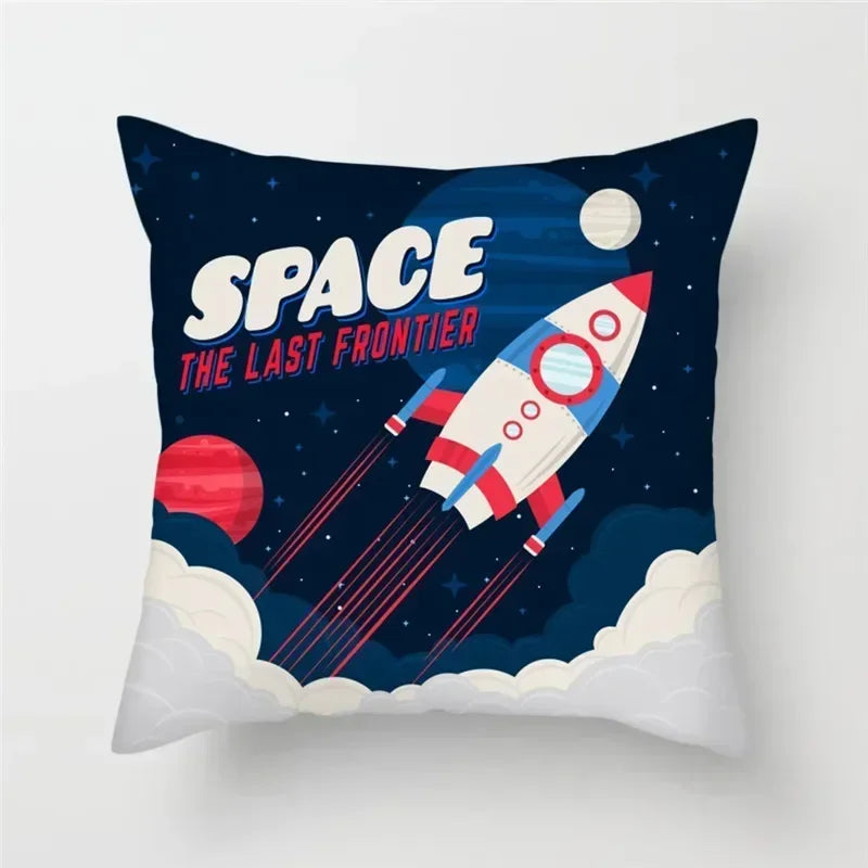 Cartoon Spacecraft Astronaut Rocket Pillowcase for Home Decor - Axyaa