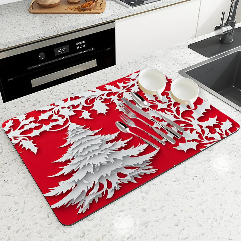 Axyaa Holly Berry Kitchen Drying Mat - Quick Dry & Antiskid Drain Pad
