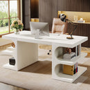 Axyaa 63" Modern Executive Office Desk with Storage Shelves - Wood Study Table