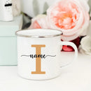 Axyaa Enamel Coffee Mugs with Custom Initial Name - Personalized Outdoor Cups
