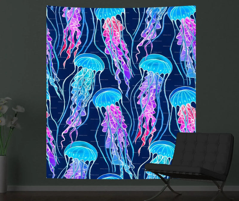 Axyaa Psychedelic Jellyfish UV-Reactive Tapestry for Bedroom and Dorm Decor