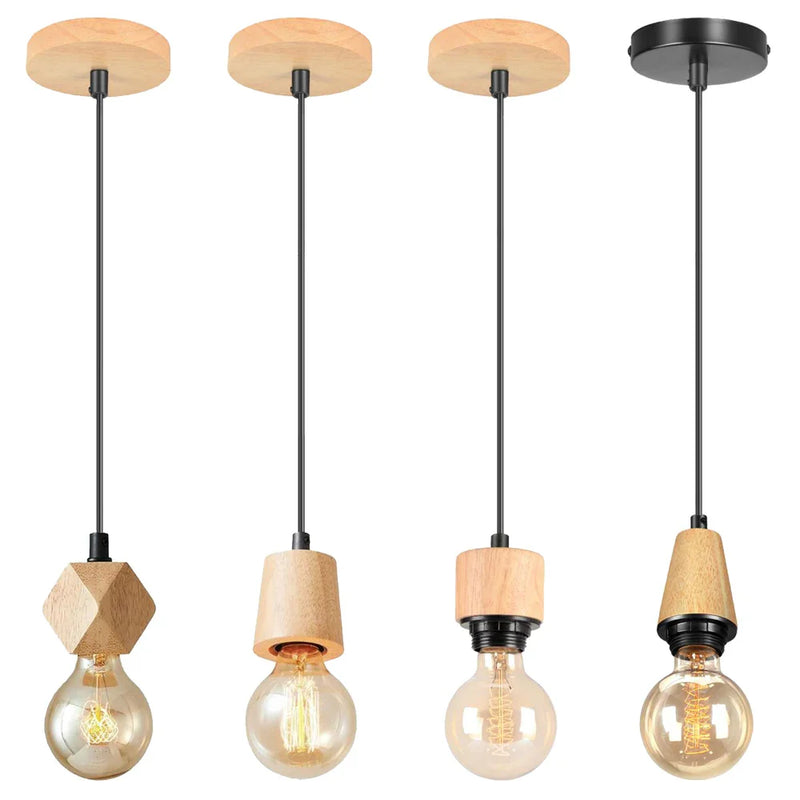 Axyaa Nordic LED Pendant Light Iron Wooden Minimalist Ceiling Fixture