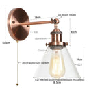 Axyaa Clear Glass Iron LED Wall Lamp Stair Light Fixture Vintage Industrial Plug-In Bedside
