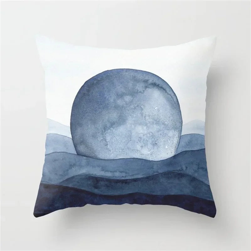 Geometric Blue Ink Flower Pillowcase for Stylish Home Decor by Axyaa