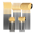 Axyaa Stainless Steel Black Gold Cutlery Set - 30Pcs Kitchen Tableware Silverware