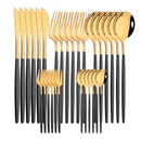 Axyaa Stainless Steel Black Gold Cutlery Set - 30Pcs Kitchen Tableware Silverware