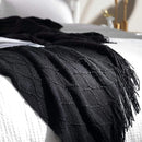 Cozy Knit Throw Blanket with Tassel, Black Lightweight Decorative Blanket for Couch and Bed by Axyaa