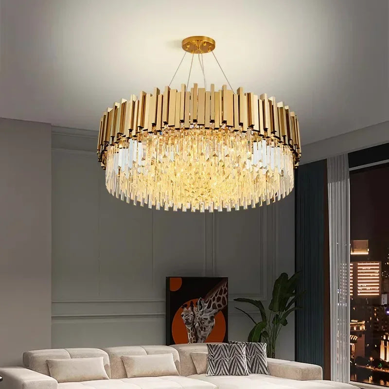 Axyaa Crystal LED Chandelier: Modern Art Deco Luxury Lighting for Dining Room