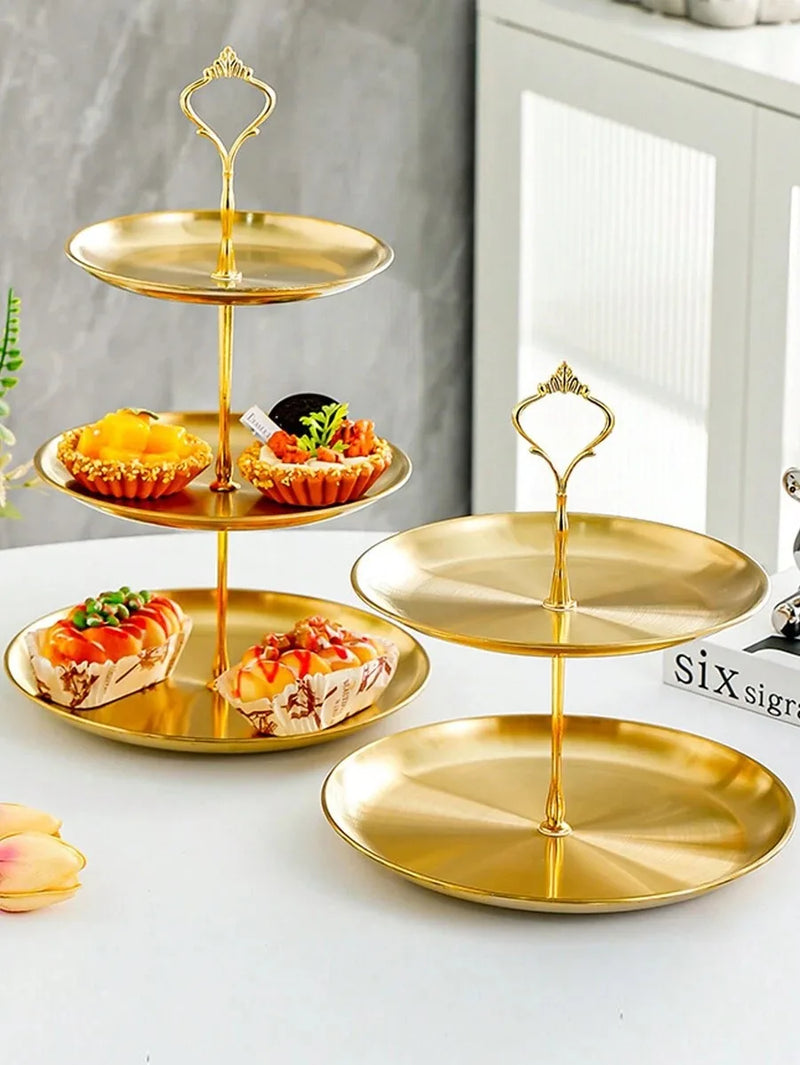 Axyaa Gold Stainless Steel Dessert Tray, Multi-Tier Cake Stand for Tea Party