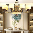 Axyaa Luxe Inlay Copper Chandelier with Marble Jade, Ideal for Living Room, Bedroom and Hall