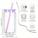 Axyaa 16oz Double Wall Snowglobe Mason Jar Cups with Straw - Set of 8