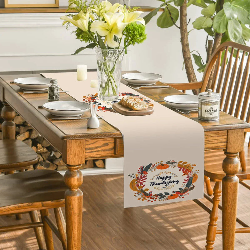 Axyaa Thanksgiving Plants Garland Pumpkin Bird Table Runner for Kitchen Dining Decor