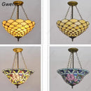 Axyaa Mediterranean Stained Glass Chandelier Pendant Light for Living Room