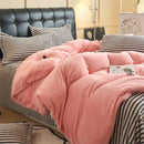 Axyaa Flannel Plush Bedding Set: Duvet Cover, Stripe Sheet, Pillowcase - Winter Home Bedlinen