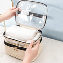 Axyaa Double Layer PU Cosmetic Bag - Large Capacity Travel Toiletry Storage