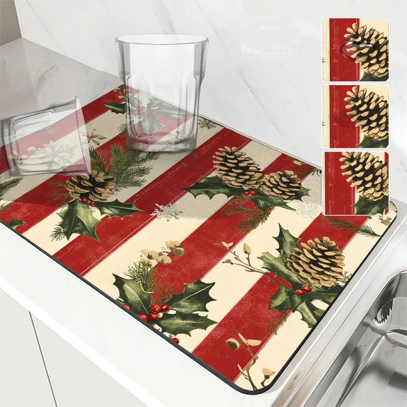 Axyaa Christmas Stripes Kitchen Absorbent Mat