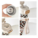 Axyaa Leopard Print Stainless Steel Tumbler with Straw -  Luxury Thermal Coffee Cup