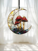 Axyaa Crescent Moon & Mushroom Suncatcher, Window Hanging, Wall Art Decor, Nature Lovers Gift