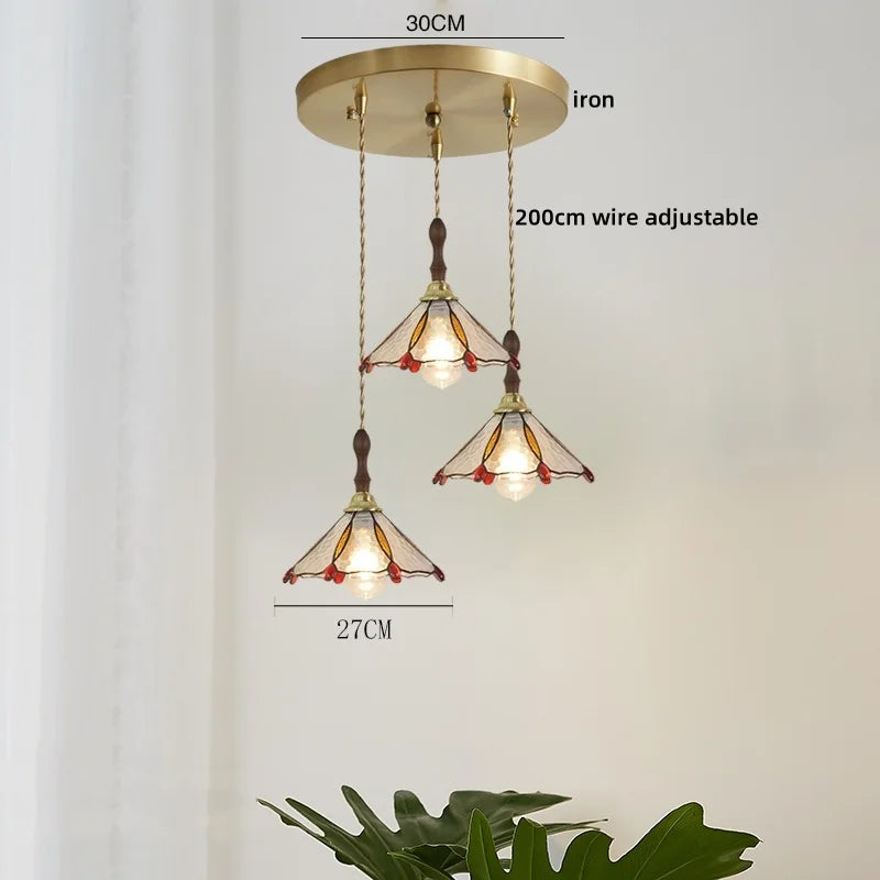 Axyaa Modern Pink Glass LED Pendant Lights Copper Hanging Lamp for Home Decor
