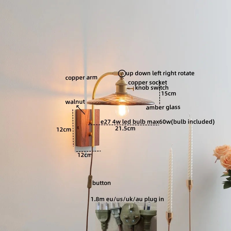 Axyaa Ceramic Walnut LED Wall Lights - Modern Bedroom & Living Room Bedside Lamp