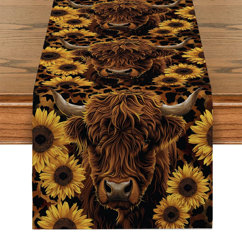 Axyaa Floral Cow Table Runner for Kitchen Dining Decor