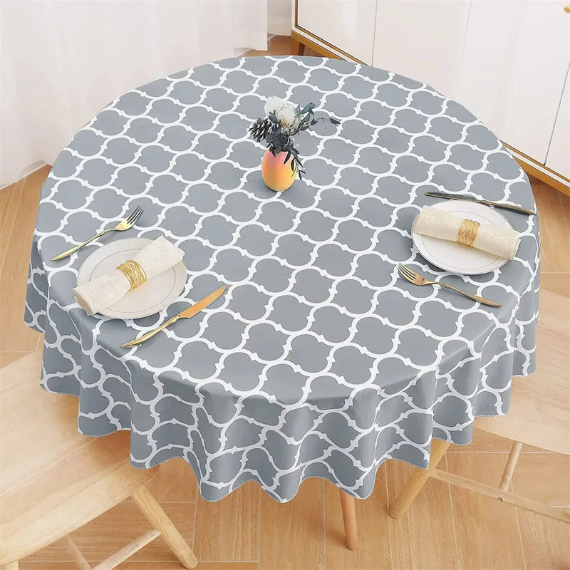 Axyaa Waterproof Round Tablecloth 60-inch Heat-Resistant Moroccan Design