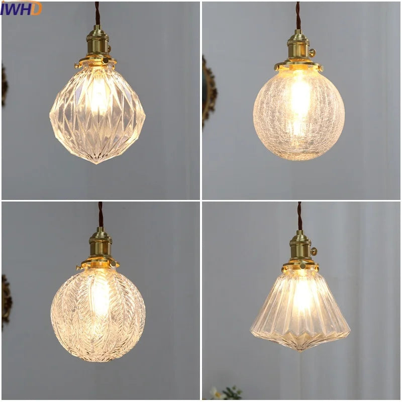 Axyaa Modern LED Glass Copper Pendant Light with Knob Switch