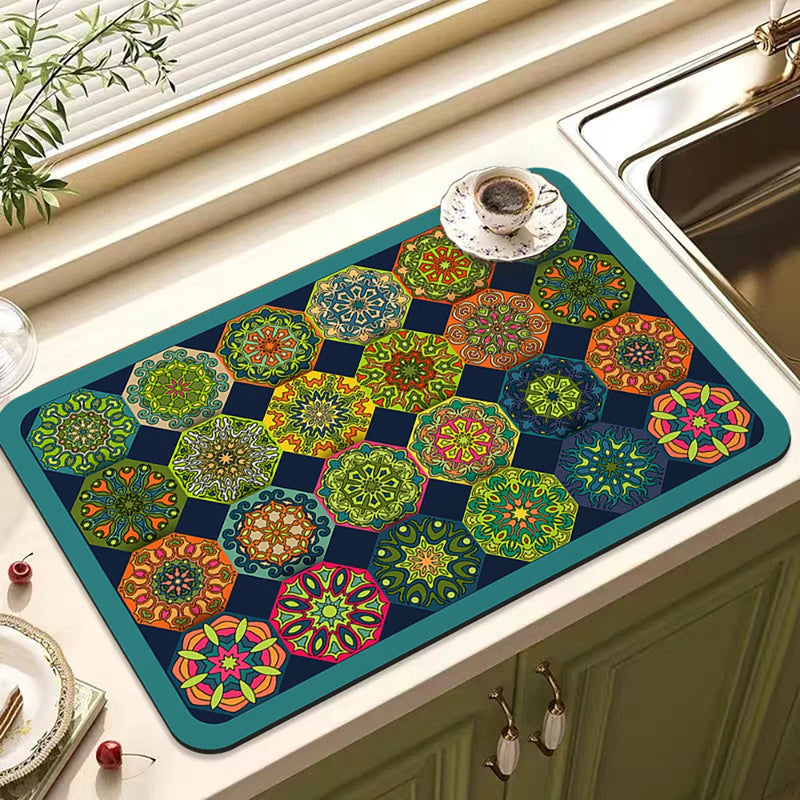 Axyaa Spices Printed Kitchen Absorbent Drying Mat - Tableware Draining Pad