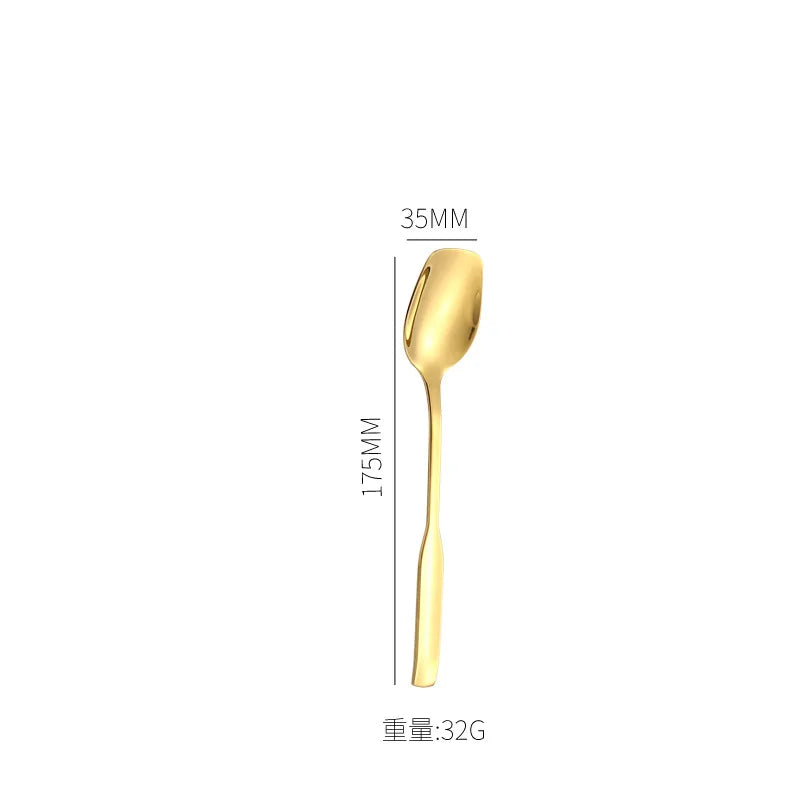 Axyaa Stainless Steel Long Handle Square Spoon Set for Dining and Desserts