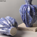 Axyaa Blue White Ceramic Irregular Shape Vase for Plant Flower Arrangement Aesthetic Decor