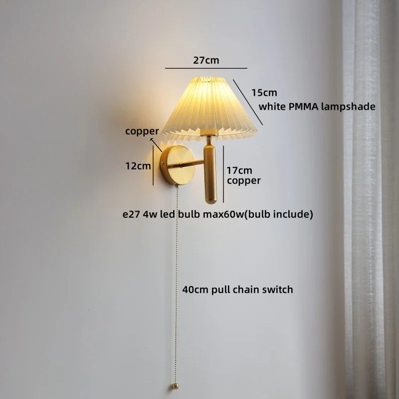 Axyaa White Umbrella Gold Copper LED Wall Lights - Luxury Bedroom Decor