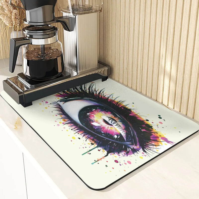 Eye Print Watercolor Style Absorbent Drying Mat & Coasters Set by Axyaa