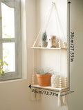 Axyaa Macrame Hanging Shelf: Handmade Rustic Wood Display Stand for Photos & Plants