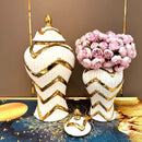 Axyaa Gold Plaid Ceramic General Jar - Luxury Artwork Storage Vase