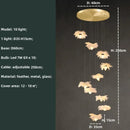 Axyaa Ostrich Feather LED Stair Chandelier Glass Hanging Lamps for Villa Hotel Lighting
