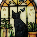 Axyaa Black Cat Hanging Decor, Arch Window with Butterfly/Stars Design