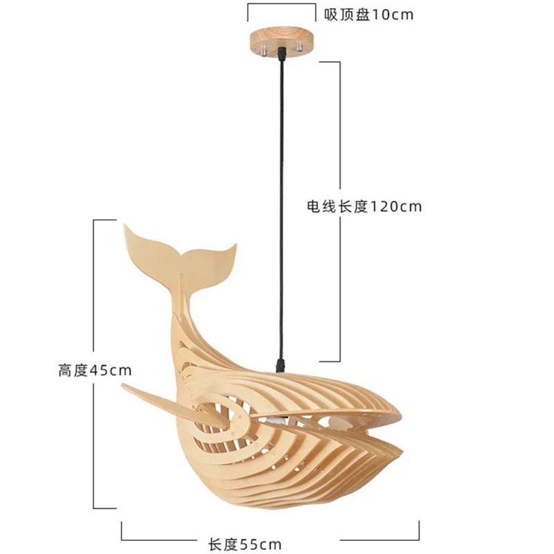 Axya Wooden Whale Pendant Light - Modern Kids Room Fixture