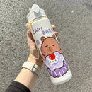 Axyaa Kawaii Kids Water Bottle with Straw - Portable & Cute Juice Tea Drinking Bottle