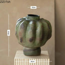 Axyaa Green Glazed Ceramic Vase Handmade Flower Arrangement Art Vases Ornament