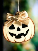 Axyaa Wooden Pumpkin Ghost Ornament, Burlap Bow Design for Home Decor & Unique Gifts