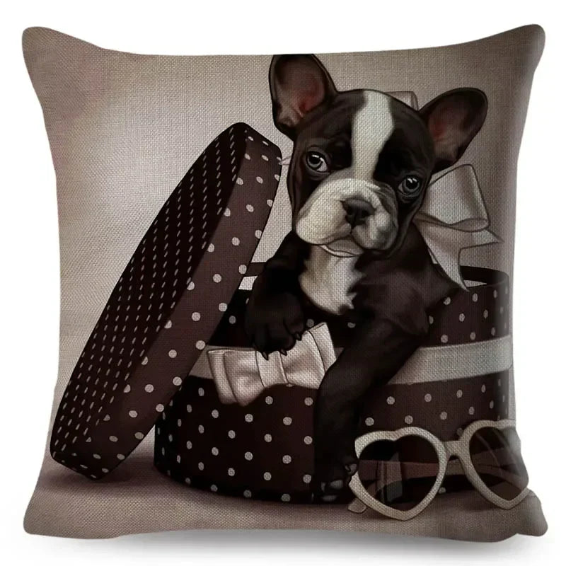Axyaa Cartoon Pet Dog Print Pillow Covers 45x45cm for Home and Car Decor