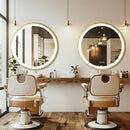 Axyaa Round LED Wall Mirror Gold Frame Anti-fog 3 Color Memory