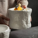 Axyaa White Ceramic Relief Stone Pattern Dessert Plate Molecular Cuisine Specialty