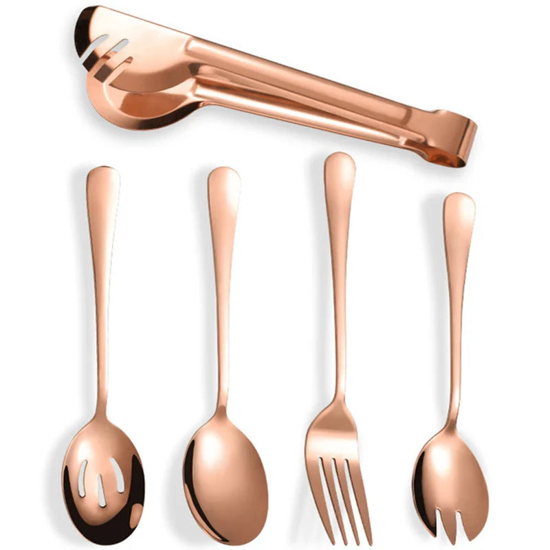 Axyaa Stainless Steel Kitchenware Set: Tongs, Fork, Cake Shovel, & More