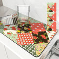 Axyaa Floral Geometry Kitchen Absorbent Draining Mat - Quick Dry Drain Pad